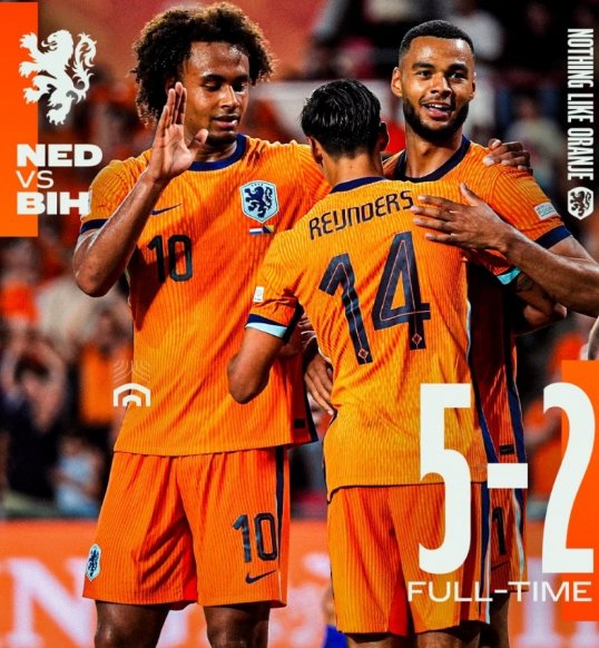 欧国联-荷兰5-2波黑开门红 齐尔克泽&赖因德斯双双传射加克波破门 欧国联-荷兰5-2波黑开门红 齐尔克泽&赖因德斯双双传射加克波破门