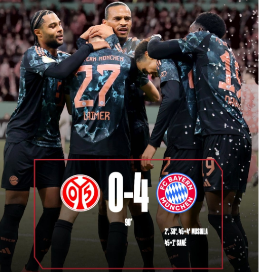 德国杯-穆西亚拉半场戴帽萨内建功 拜仁4-0美因茨晋级下轮