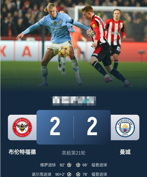 英超-曼城连丢两球2-2布伦特福德,福登双响,内尔高绝平 英超-曼城连丢两球2-2布伦特福德,福登双响,内尔高绝平