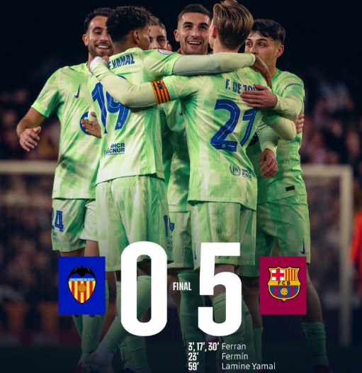 国王杯-巴萨5-0瓦伦西亚 费兰30分钟戴帽 亚马尔建功 国王杯-巴萨5-0瓦伦西亚 费兰30分钟戴帽 亚马尔建功